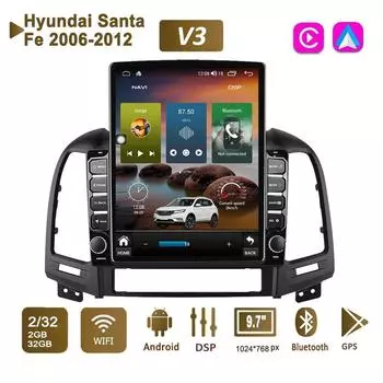 9,7-дюймовый автомобильный радиоприемник на базе Android для Hyundai Santa Fe 2006-2012, 2 DIN Tesla, вертикальный экран, авторадио, мультимедийный плеер Carplay, 2 + 32 ГБ