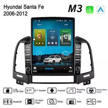 9,7-дюймовый автомобильный радиоприемник на Android для Hyundai Santa Fe 2006-2012, 2 DIN Tesla, вертикальный экран, Carplay, авторадио, мультимедийный плеер, 2 + 32 ГБ