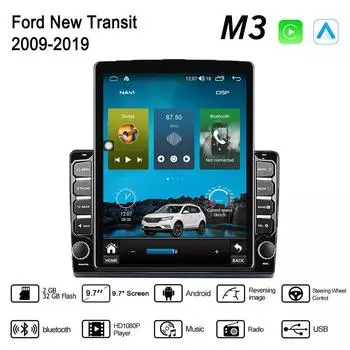 9,7-дюймовый автомобильный радиоприемник на базе Android для Ford New Transit 2009-2019, 2 DIN Tesla, вертикальный экран, Carplay, авторадио, мультимедийный плеер, 2 + 32 ГБ