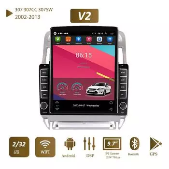 9,7-дюймовый автомобильный радиоприемник на базе Android Carplay для Peugeot 307 307CC 307SW 2002-2013 Tesla, вертикальный экран, авторадио, мультимедийный плеер, 2 + 32 ГБ