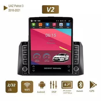 9,7-дюймовый автомобильный радиоприемник на базе Android Carplay для УАЗ Патриот 3 2016-2021 Tesla, вертикальный экран, авторадио, мультимедийный плеер, 2 + 32 ГБ