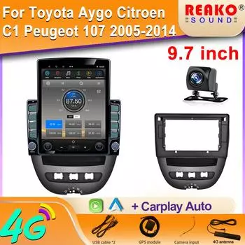 9,7-дюймовый вертикальный экран автомобильного радио для Toyota Aygo Citroen C1 Peugeot 107 2005-2014 GPS-навигация мультимедийный проигрыватель Carplay 2din 8 core 2GB+32GB