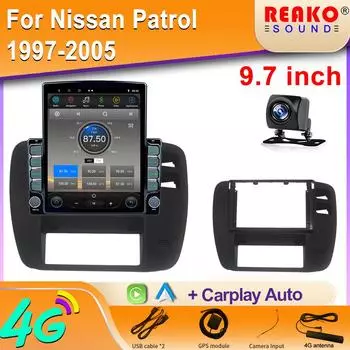 9,7-дюймовый вертикальный экран Tesla Android 12 автомобильное радио для Nissan Patrol 1997-2005 GPS-навигация мультимедийный плеер Carplay 2din 8 core 2GB+32GB