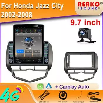 9,7-дюймовый вертикальный экран Tesla Android для Honda Fit Jazz City 2002 Автомобильный радиоприемник GPS-навигатор Мультимедийный проигрыватель Carplay 8 core 2GB+32GB