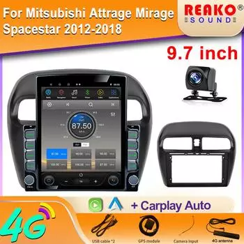 9,7-дюймовый вертикальный экран Tesla Android 12 автомобильное радио для Mitsubishi Mirage Attrage 2012-2018 GPS-навигация Carplay Player 8 core 2GB+32GB