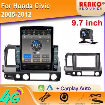 9,7-дюймовый вертикальный экран Tesla Android 12.0 для Honda Civic 2005-2012 Мультимедийный видеоплеер Carplay Навигация GPS Головное устройство 8 core 2GB+32GB