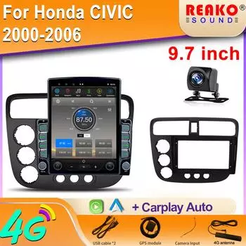 9,7-дюймовый вертикальный экран Tesla Android 12.0 для Honda CIVIC 2000-2006 Автомобильный радиоприемник GPS-навигатор Мультимедиа Видеоплеер 8 core 2GB+32GB