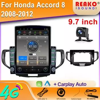9,7-дюймовый вертикальный экран Tesla Android 12.0 автомобильное радио для Honda Accord 8 2008-2012 навигация GPS Carplay 4G мультимедийный плеер 8 core 2GB+32GB