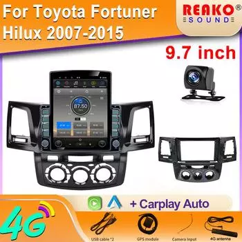 9,7-дюймовый вертикальный экран Tesla Android 12 автомобильное радио для Toyota Fortuner Hilux 2007-2015 навигация GPS мультимедийный плеер 2din 8 core 2GB+32GB