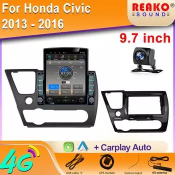 9,7-дюймовый вертикальный экран Tesla Android для Honda Civic 2013 - 2016 Автомобильный радиоприемник GPS-навигатор Мультимедийный плеер Carplay 8 core 2GB+32GB