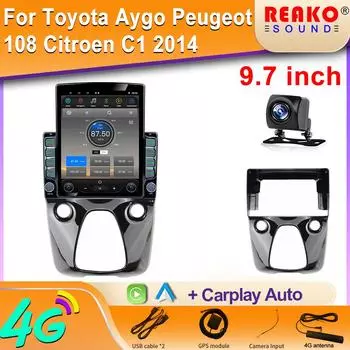 9,7-дюймовый вертикальный экран Tesla Android 12.0 автомобильное радио для Toyota Aygo Peugeot 108 Citroen C1 2014 GPS-навигатор 8 core 2GB+32GB