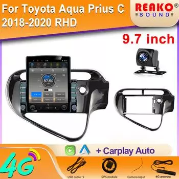 9,7-дюймовый вертикальный экран Tesla Android автомобильное радио для Toyota Aqua Prius C 2018-2020 RHD Carplay GPS навигатор плеер 2din 8 core 2GB+32GB