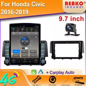 9,7-дюймовый вертикальный экран Tesla Android Honda Civic 10 2015-2020 Навигация GPS Carplay Мультимедийный проигрыватель Головное устройство Экран 8 core 2GB+32GB