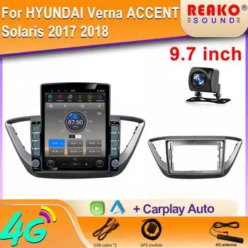 9,7-дюймовый вертикальный экран Tesla Android 12 автомобильное радио для HYUNDAI Verna ACCENT Solaris 2017 2018 GPS-навигация видеоплеер 8 core 2GB+32GB