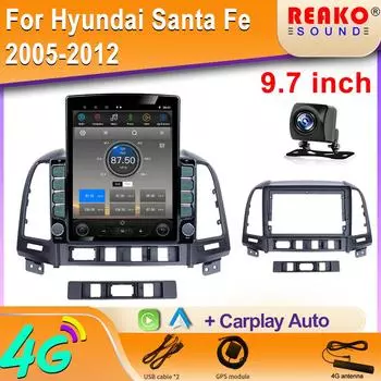 9,7-дюймовый вертикальный экран Tesla Android Hyundai Santa Fe 2005-2012 Мультимедийный видеоплеер Carplay GPS-навигатор Экран 8 core 2GB+32GB