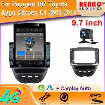 9,7-дюймовый вертикальный экран Tesla автомобильное радио для Peugeot 107 Toyota Aygo Citroen C1 2005-2014 GPS навигация мультимедийный плеер 8 core 2GB+32GB