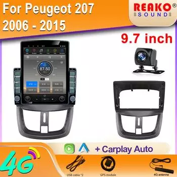 9,7-дюймовый вертикальный экран Tesla Android автомобильное радио для Peugeot 207 2006 - 2015 GPS навигация мультимедийный плеер Carplay 2din 8 core 2GB+32GB