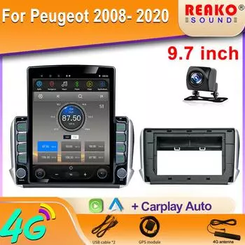 9,7-дюймовый вертикальный экран Tesla автомобильное радио для Peugeot 2008 208 2013 2020 GPS навигация мультимедиа видеоплеер Carplay 2din 8 core 2GB+32GB