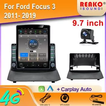 9,7-дюймовый вертикальный экран Tesla Android для Ford Focus 3 2011 2012 2013 2019 Навигация GPS Мультимедиа Видео Стерео Плеер 8 core 2GB+32GB