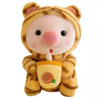 9,8-дюймовая мягкая игрушка-свинка, плюшевая игрушка с чашкой молочного чая, милая мягкая набивная кукла, детская игрушка для сопровождения Transtiger