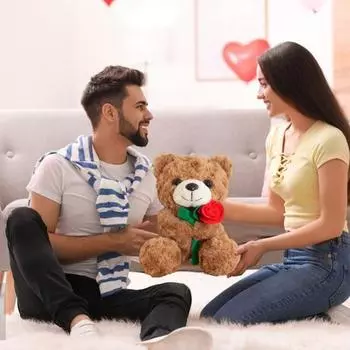 9,8-дюймовая мягкая плюшевая кукла-медведь с красной розой, мягкая игрушка-животное на День святого Валентина белый