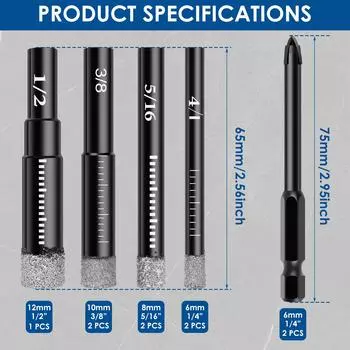 9/8 шт. алмазное сверло для керамической плитки 5/6/8/10/12 мм с круглым хвостовиком для сверления отверстий в плитке для стекла, мрамора, гранита