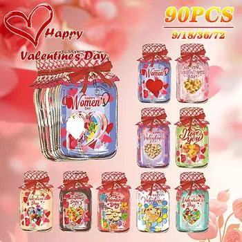 9-90 шт. Поздравительная открытка в виде банки с конфетами ко Дню святого Валентина, сумка для сладостей на тему Дня святого Валентина, изысканная поздравительная открытка в виде банки с конфетами для пары As shown