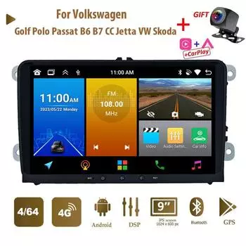 9 Android 4G Carplay Автомобильный мультимедийный плеер для VW/Volkswagen/Golf/Polo/Tiguan/Passat/B7/B6/Seat/Leon/Skoda/Octavia Радио GPS-навигация 4 + 64 ГБ 2+32GB