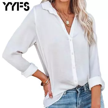 YYFS женские модные повседневные весенне-осенние однотонные рубашки-поло с длинным рукавом с принтом и воротником, блузки и рубашки S
