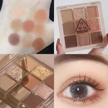 9 цветных теней для век, блестящая пудра, матовая косметичка Earth Color, долговечная водонепроницаемая и устойчивая к поту студенческая косметика, косметические товары 1#
