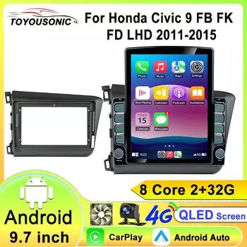9 дюймов для Honda Civic 2011-2015 Android 13 WIFI Автомобильное радио Мультимедиа Видео Стерео Плеер Навигация GPS CarPlay WIFI 8 core 2GB+32GB