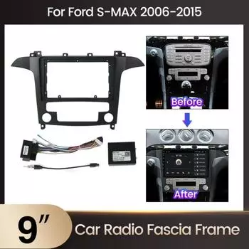 9-дюймовая 2din автомобильная радиостанция Android Fascia для FORD S-Max S Max 2006 - 2015 Установка крепления на панель радиоприемника для приборной панели автомобиля Установка рамки DVD 1 pcs чёрный