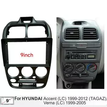 9-дюймовая черная рамка для автомобильного радиоприемника, панель приборной панели, отделка для Hyundai Verna Accent 2000-2005, рамка навигационной панели 2DIN на базе Android чёрный