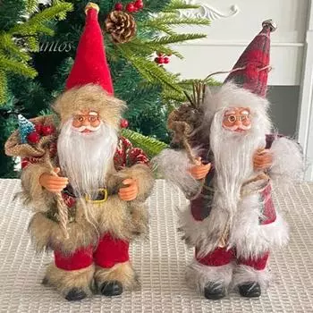 9-дюймовая рождественская кукла Санта-Клауса, стоящая Санта, держащая подарочный мешок, фигурка, рождественские украшения для окон, праздничные атрибуты A
