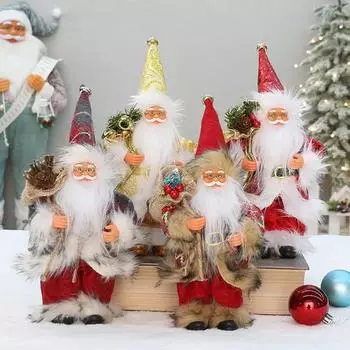 9-дюймовая рождественская кукла Санта-Клауса, стоящая Санта, держащая подарочный мешок, фигурка, рождественские украшения для окон, праздничные атрибуты A
