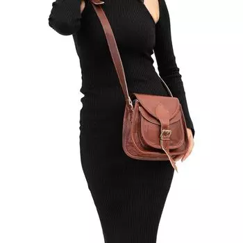 9-дюймовая женская кожаная сумка через плечо, сумка-портфель, женский кошелек, натуральное седло с несколькими карманами, винтажное дорожное седло ручной работы 9 x 7 x 3 in коричневый