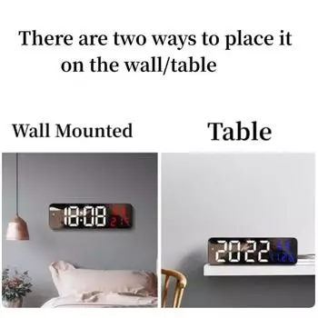 9-дюймовые большие цифровые настенные часы с дисплеем температуры и влажности, ночной режим, настольный будильник, 12/24 ч, электронные светодиодные часы синий