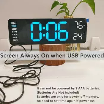 9-дюймовые большие цифровые настенные часы с питанием от USB, индикатором температуры и влажности, автоматическим затемнением, летним временем, настольные часы с электронным светодиодным будильником 12/24 часа 9 inch