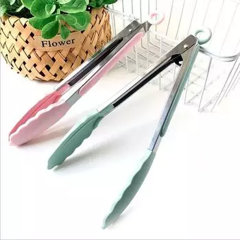 9-дюймовые щипцы для еды, силиконовые щипцы для барбекю, щипцы для салата, антипригарный зажим для барбекю, зажим из нержавеющей стали, инструменты, гаджеты красный