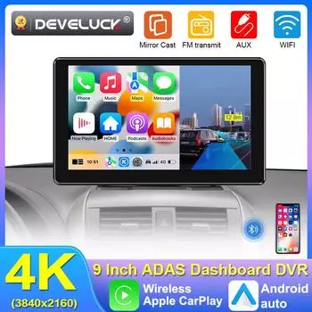 9-дюймовый 4K ADAS Dash Cam Автомобильный видеорегистратор Беспроводной Carplay и Android Auto GPS Навигация Видеорегистратор AUX Панель Камера Монитор BT 5G Without TF card