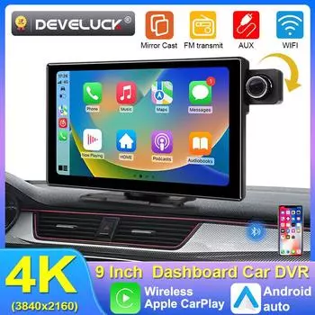 9-дюймовый 4K видеорегистратор автомобильный видеорегистратор беспроводной Carplay Android Auto вращающийся объектив видеорегистратор приборная панель двойной объектив 1080P камера заднего вида Without TF card