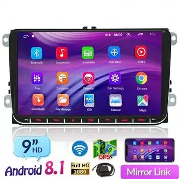 9-дюймовый Android 8.1 2 Din Автомобильный радиоприемник GPS-навигация Мультимедийный плеер Сенсорный экран Wi-Fi Bluetooth USB Авторадио Player (without carplay) чёрный