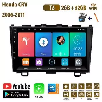 9-дюймовый Android Carplay для Honda CRV 2006-2011, автомобильный радиоприемник, мультимедийный видеоплеер, GPS-навигация, WIFI, 2 + 32 ГБ 1+16GB