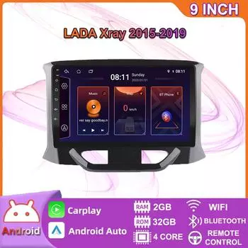 9-дюймовый Android Carplay для LADA Xray 2015-2019, автомобильный радиоприемник, мультимедийный видеоплеер, GPS-навигация, WIFI, 2 + 32 ГБ 2+32GB