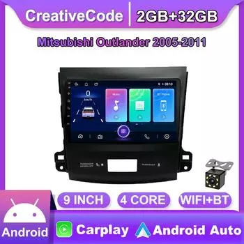 9-дюймовый Android Carplay для Mitsubishi Outlander 2005-2011, автомобильный радиоприемник, мультимедийный видеоплеер, GPS-навигация, WIFI, 2 + 32 ГБ 1+16GB