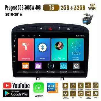 9-дюймовый Android Carplay для Peugeot 408 для Peugeot 308 308SW 2010-2016 автомобильный радиоприемник мультимедийный видеоплеер GPS-навигация WIFI 2 + 32 ГБ 1+16GB