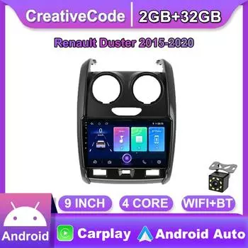 9-дюймовый Android Carplay для Renault Duster 2015-2020, автомобильный радиоприемник, мультимедийный видеоплеер, GPS-навигация, WIFI, 2 + 32 ГБ 1+16GB