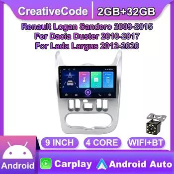 9-дюймовый Android Carplay для Renault Logan I Sandero 2009-2015, автомобильный радиоприемник, мультимедийный видеоплеер, GPS-навигация, WIFI, 2 + 32 ГБ 1+16GB