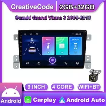 9-дюймовый Android Carplay для Suzuki Grand Vitara 3 2005-2015, автомобильный радиоприемник, мультимедийный видеоплеер, GPS-навигация, WIFI, 2 + 32 ГБ