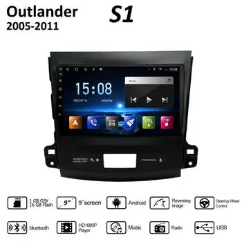 9-дюймовый Android для Mitsubishi Outlander 2005-2011, автомобильный радиоприемник, мультимедийный видеоплеер, GPS-навигация, WIFI, 1 + 16 ГБ